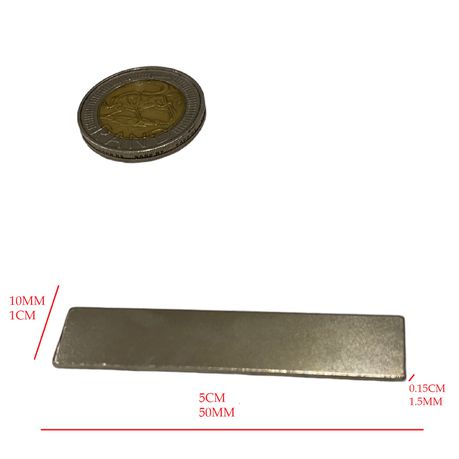 Neodymium Block Magnets - 50mm x 10mm x 1.5mm - Pack of 4