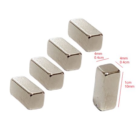 Neodymium Block Magnets - 10mm x 4mm x 4mm - Pack of 5